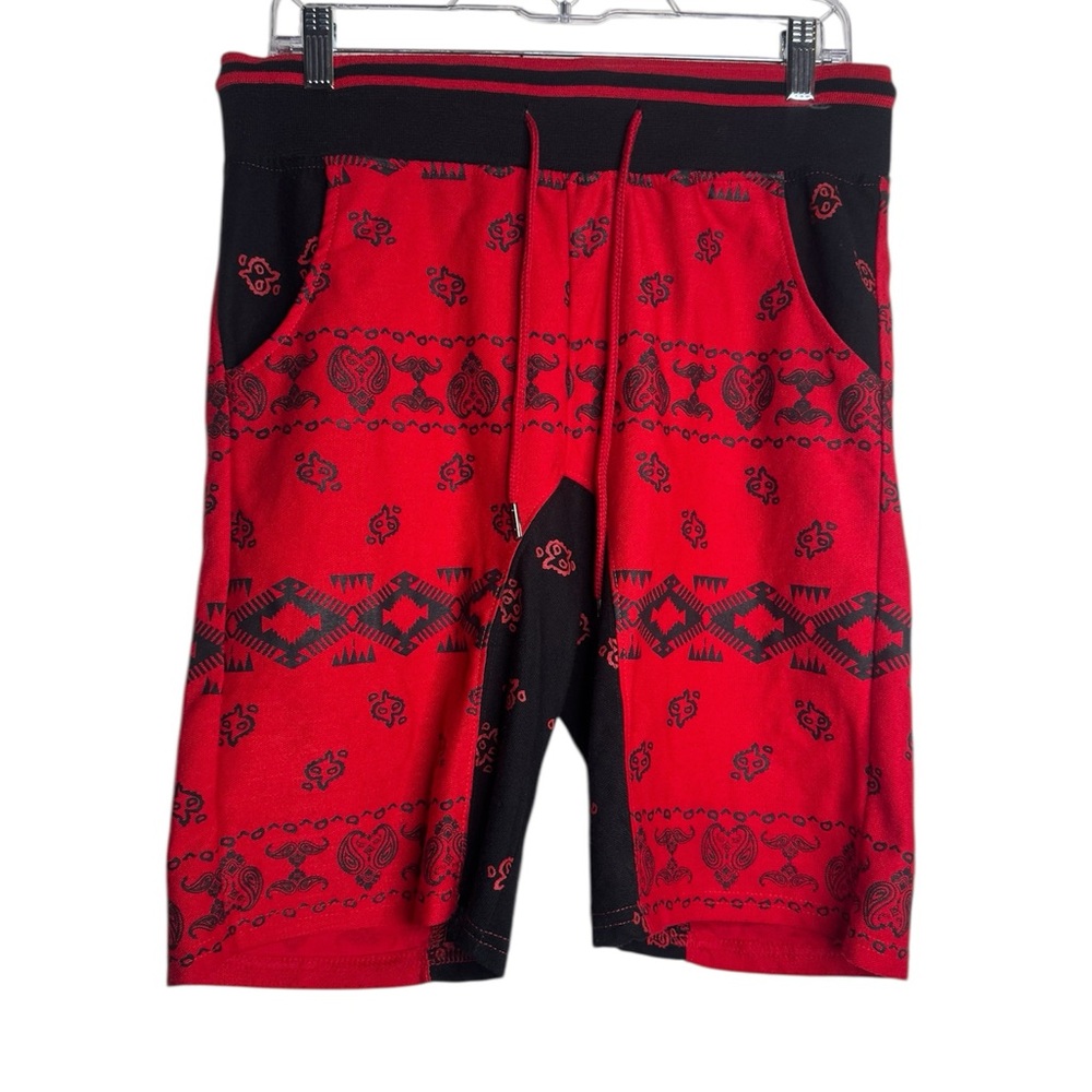 Men's Red and Black Patterned Athletic Shorts